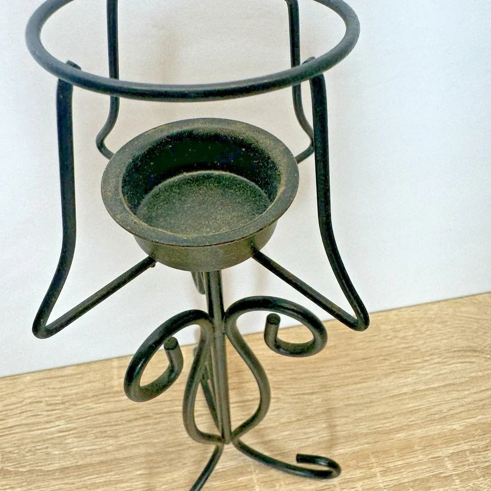 Black Metal Tealight Candle Holder Lamp Style Scrollwork Stand Table Decor